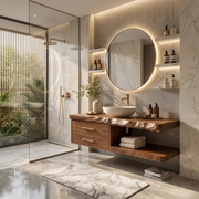 Floating Bathroom Vanity with 2 Drawers & Open Shelf | Organic Edge Modern Vanity TT006-9GFF3VU