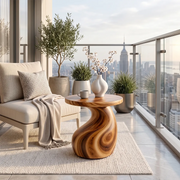 Sculptural S-Curve Wood End Table | Round Organic Pedestal Side Table TT006-2YGL2AE