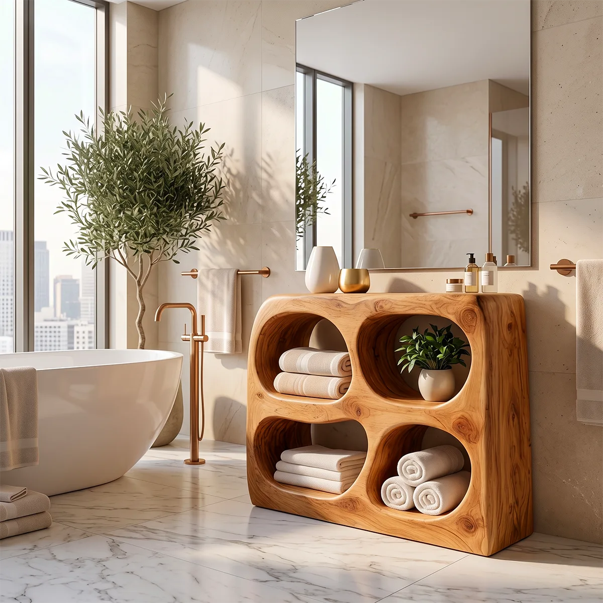 Sculptural Bathroom Storage Cabinet with 4 Rounded Open Shelves TT006-3KIL8IE