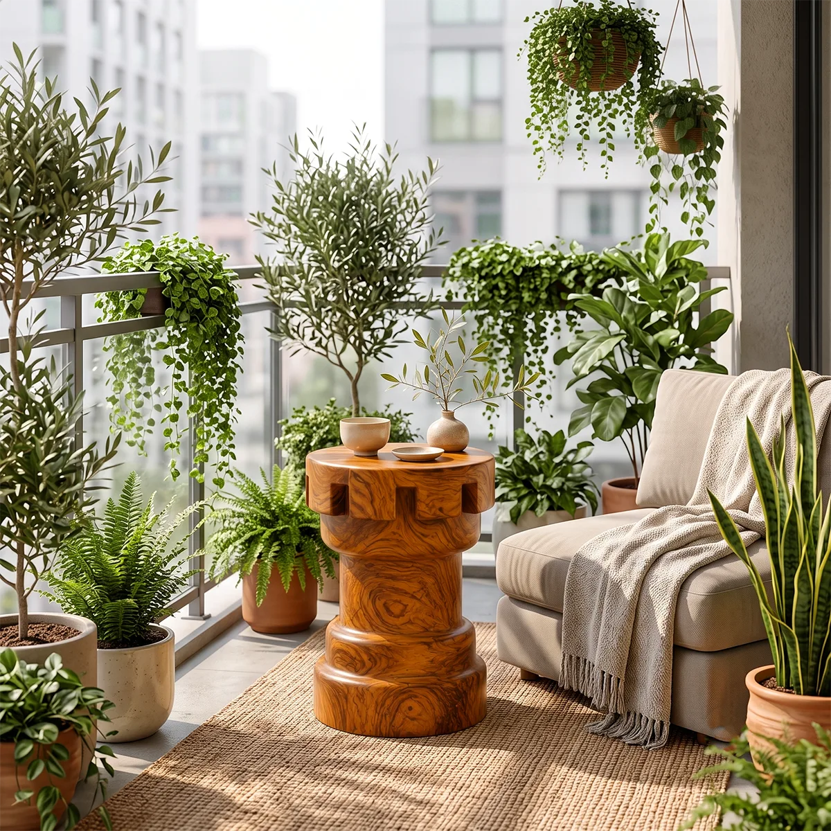 Sculptural Notched Wood End Table | Round Tiered Pedestal Side Table TT006-9MJB5ED