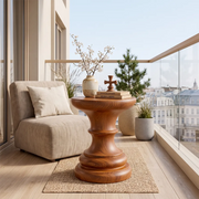 Sculptural Turned Wood Pedestal End Table | Round Statement Side Table TT006-1IPZ4IE