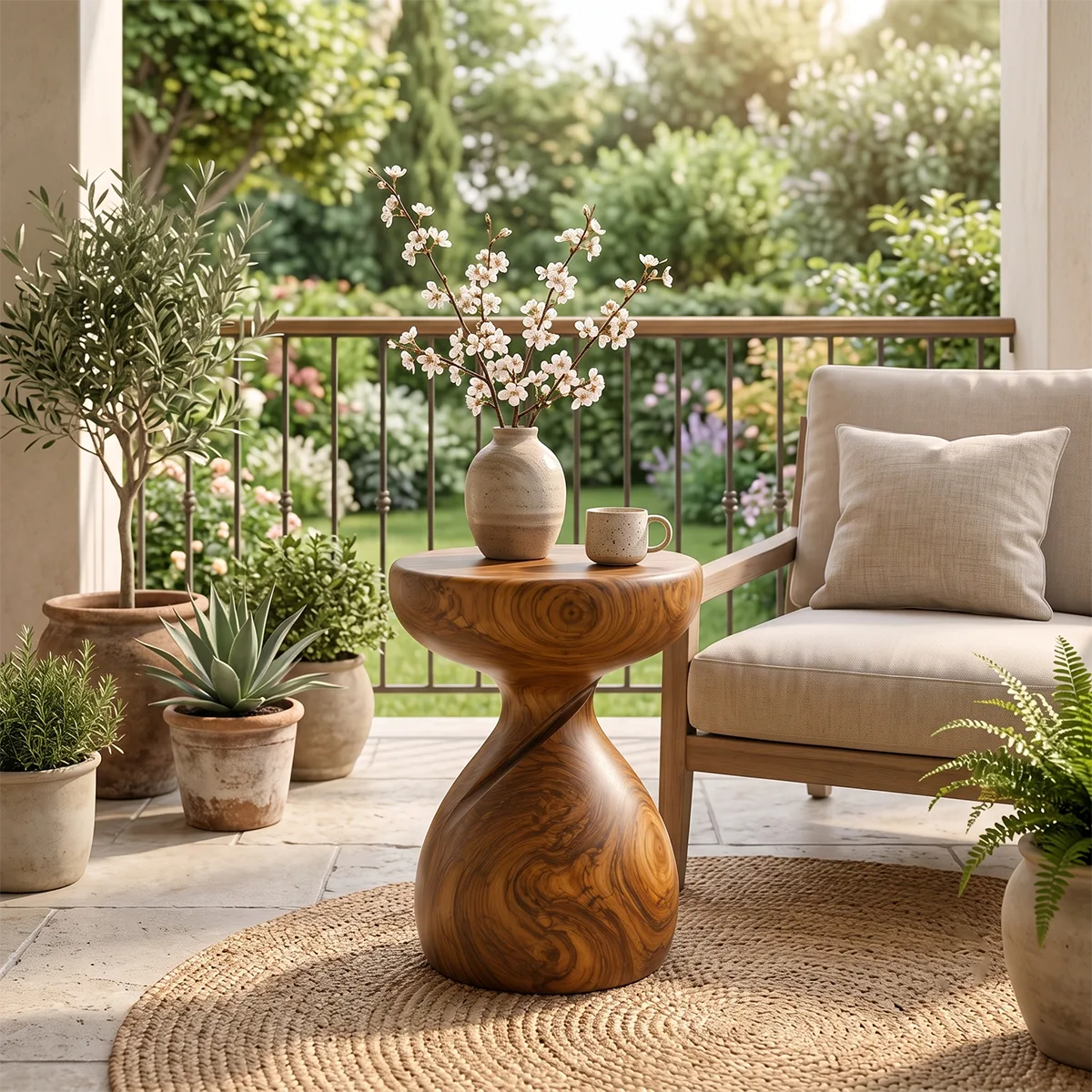 Sculptural Twist Wood End Table | Round Curved Pedestal Side Table TT006-4LXI5HY