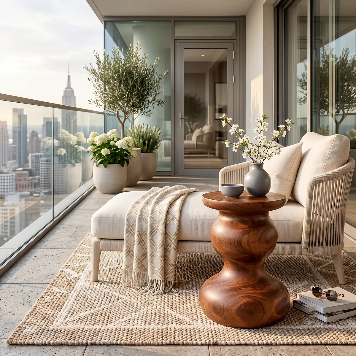 Sculptural Double Gourd Wood End Table | Round Pedestal Side Table TT006-3BUA5AI