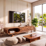 Sunrise Landscape Carved Wood TV Stand with Curved Frame | Sculptural Media Console HG021-2WSZ4IX
