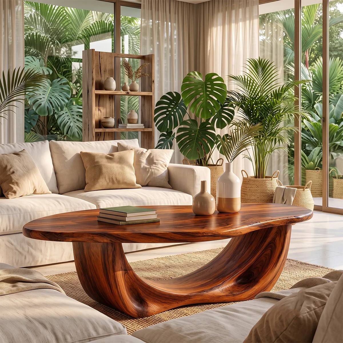 Sculptural Oval Coffee Table with Curved Loop Base | Organic Modern Living Room Center Table TT006-6OIS5KS