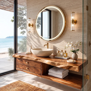 Live Edge Floating Bathroom Vanity | Wall Mounted Vanity with Drawers & Open Shelf TT006-4WJO5CA
