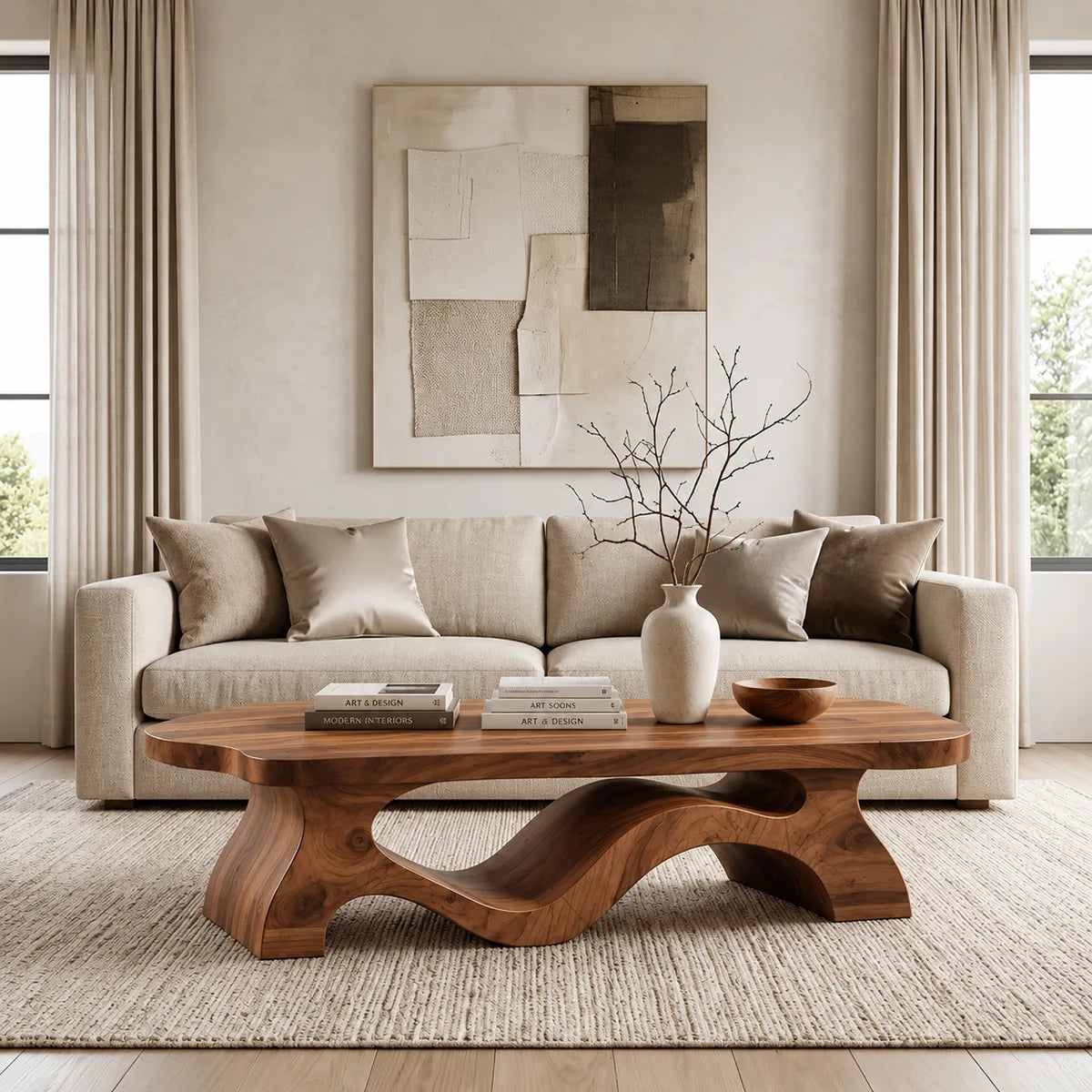 Sculptural Organic Coffee Table with Flowing Wave Base | Modern Living Room Center Table TH003-3OCY4HQ