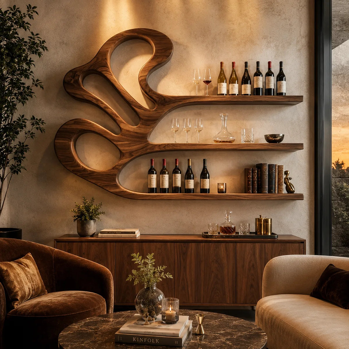Elegant Grain Solid Wood Wall Wine Rack for Modern Dining Rooms TT006-9203