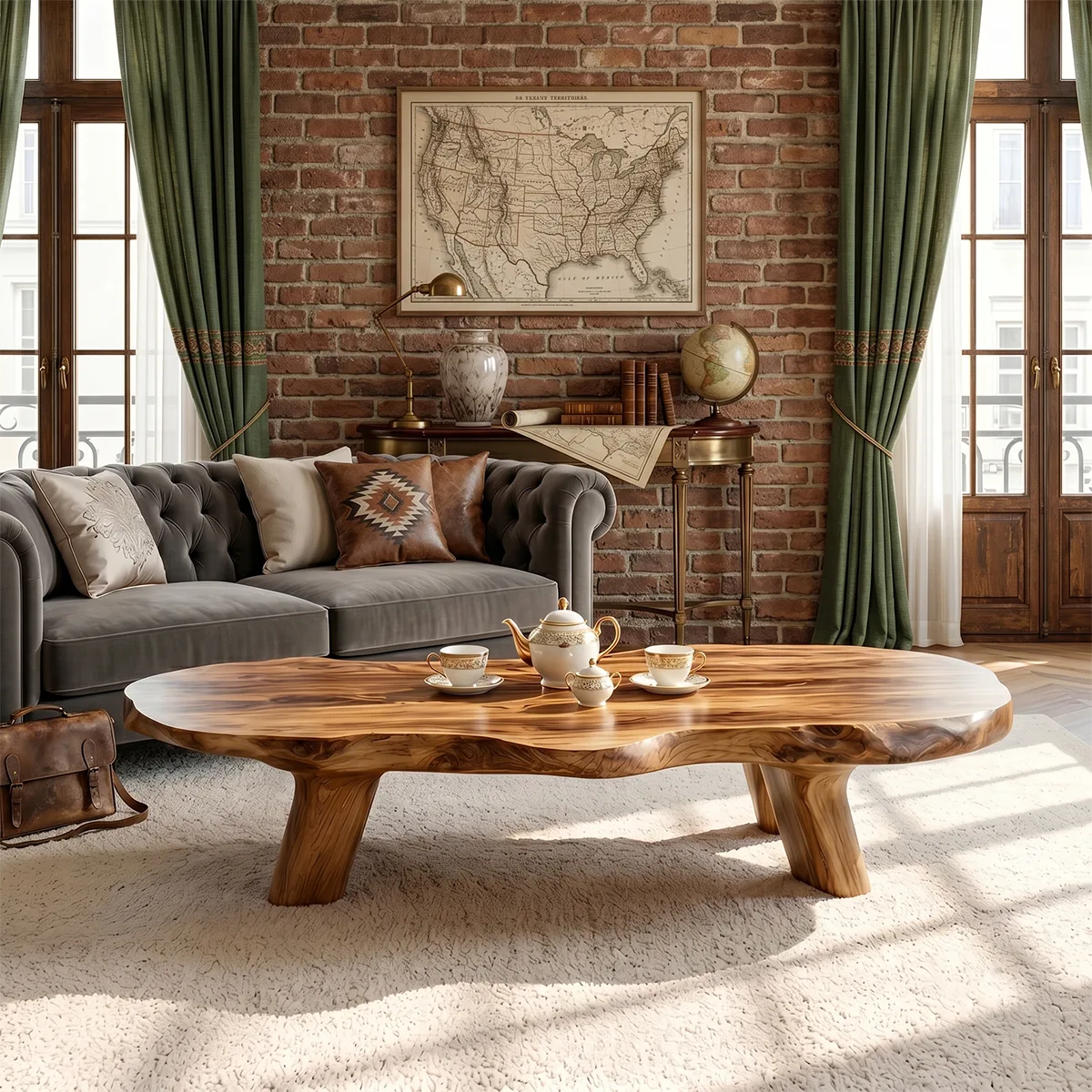 Organic Solid Wood Coffee Table – Handcrafted Rustic Modern Design TH003-6475