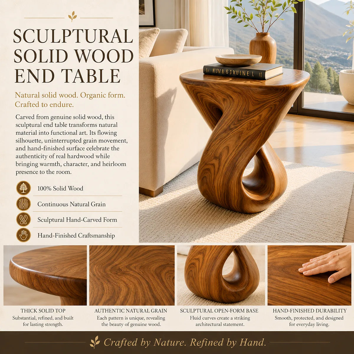 Modern Rounded Square End Table | Twisted Sculptural Accent Side Table HG021-9463