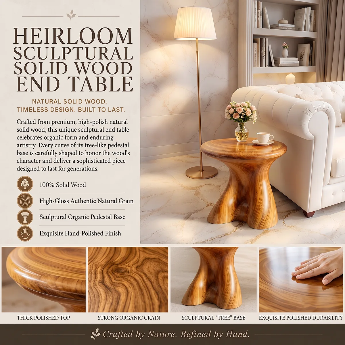 Modern Round End Table | Sculptural Pedestal Accent Side Table HG021-6926