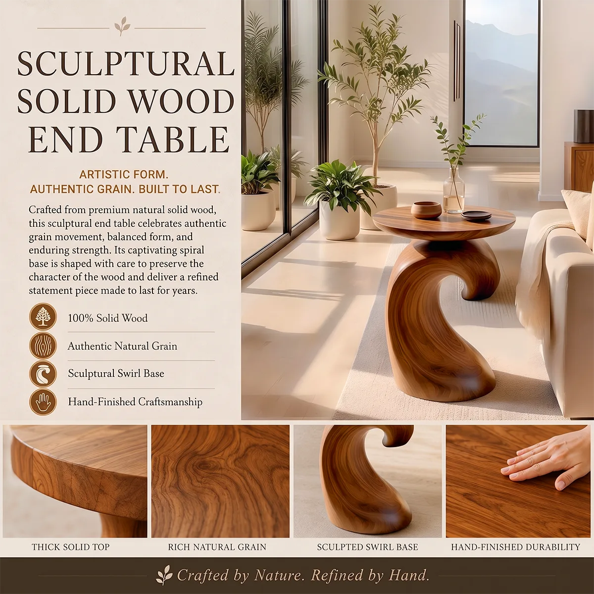 Modern Sculptural Round End Table | Organic Accent Side Table for Living Room & Bedroom HG021-4UYM9RB