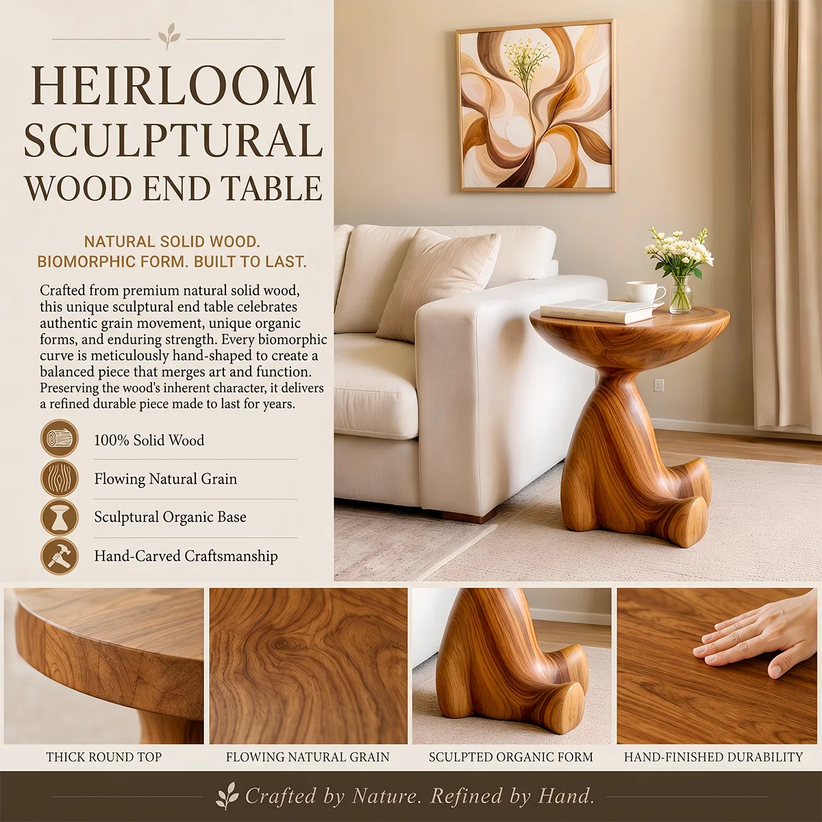 Modern Sculptural End Table | Organic Round Accent Side Table HG021-2912