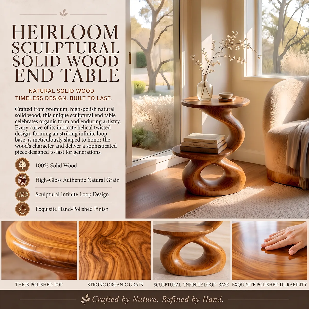 Modern Sculptural Round End Table with Display Shelf | Contemporary Accent Side Table HG021-8NBN5EM