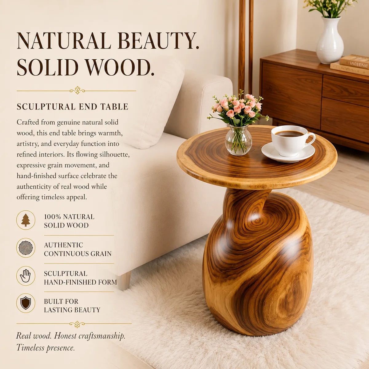 Modern Round End Table | Sculptural Swirl Pedestal Accent Table HG021-3645