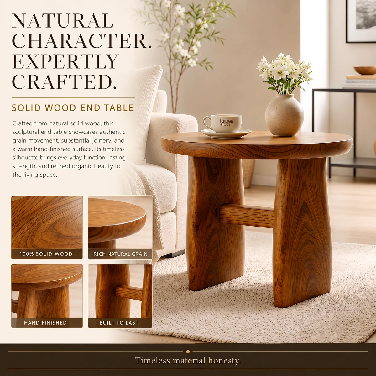 Modern Round End Table | Sculptural Dual-Pedestal Side Table HG021-7122