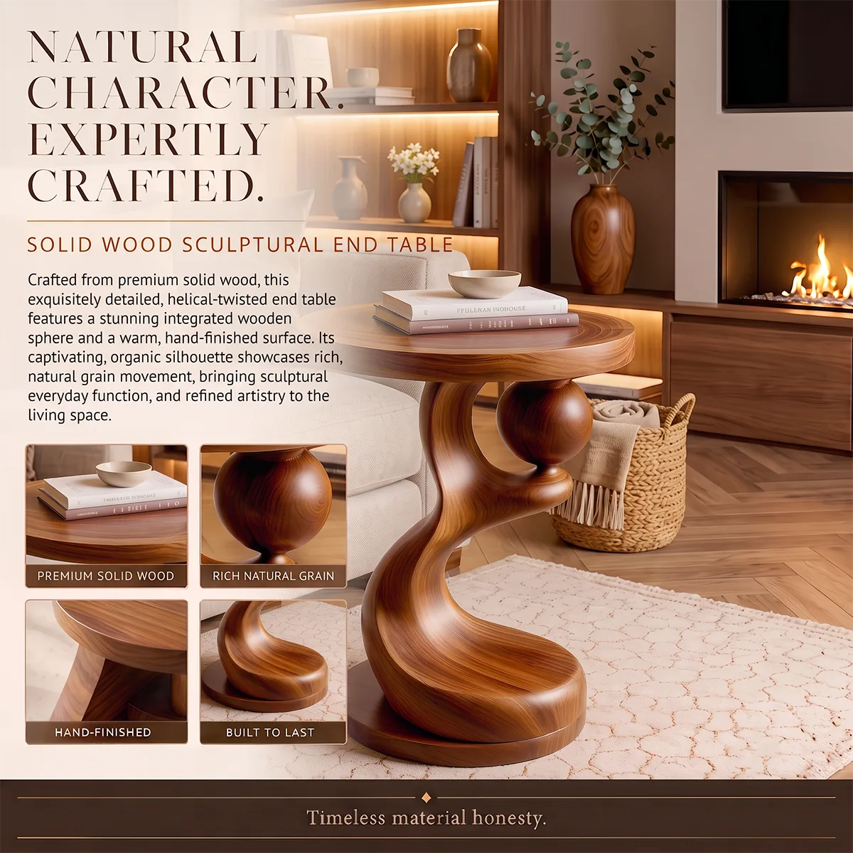 Modern Sculptural End Table | Round Accent Side Table with Artistic Pedestal Base HG021-7OXD7KY
