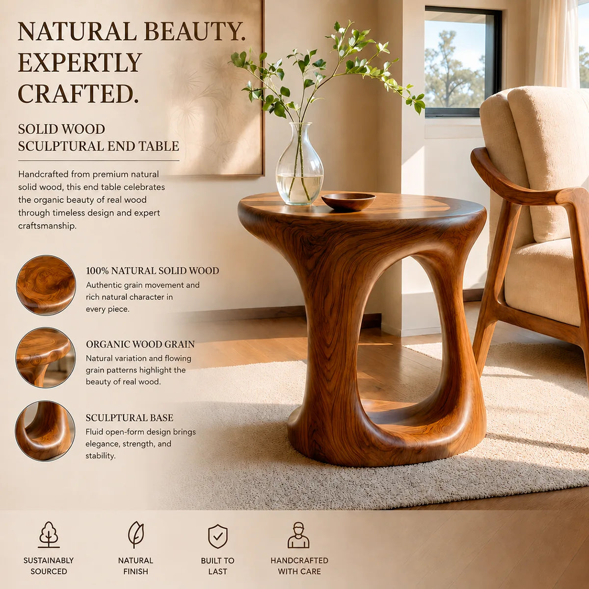 Modern Round End Table | Sculptural Open Pedestal Side Table HG021-5986