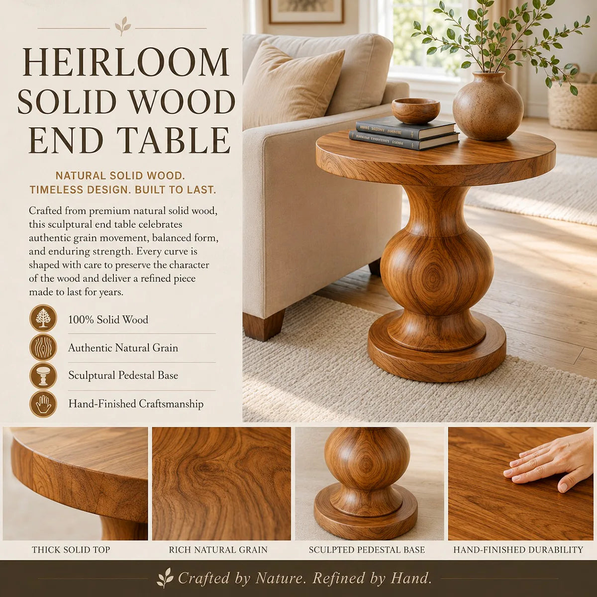 Modern Round End Table | Sculptural Pedestal Side Table for Living Room HG021-7642
