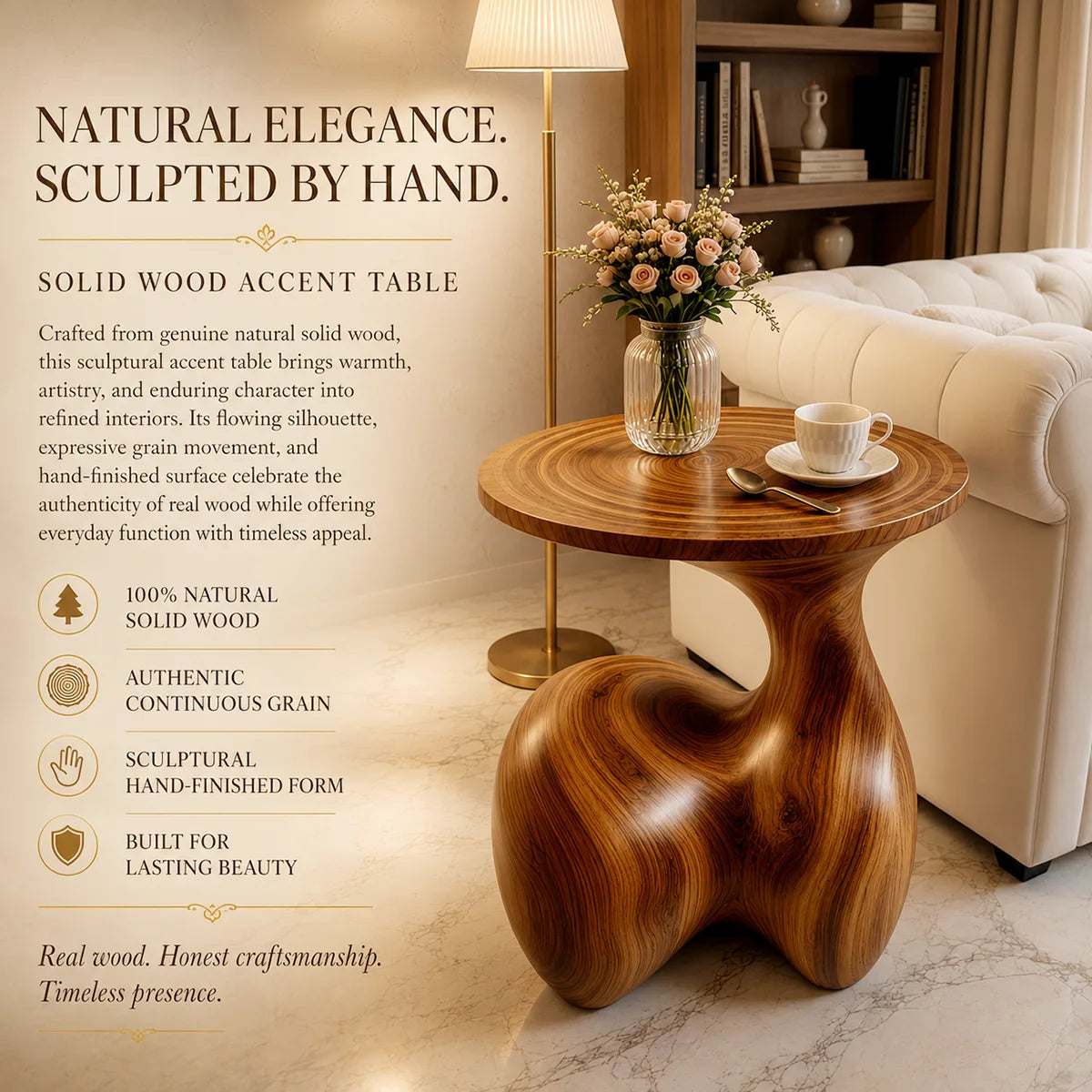 Modern Round End Table | Organic Sculptural Pedestal Side Table HG021-6020