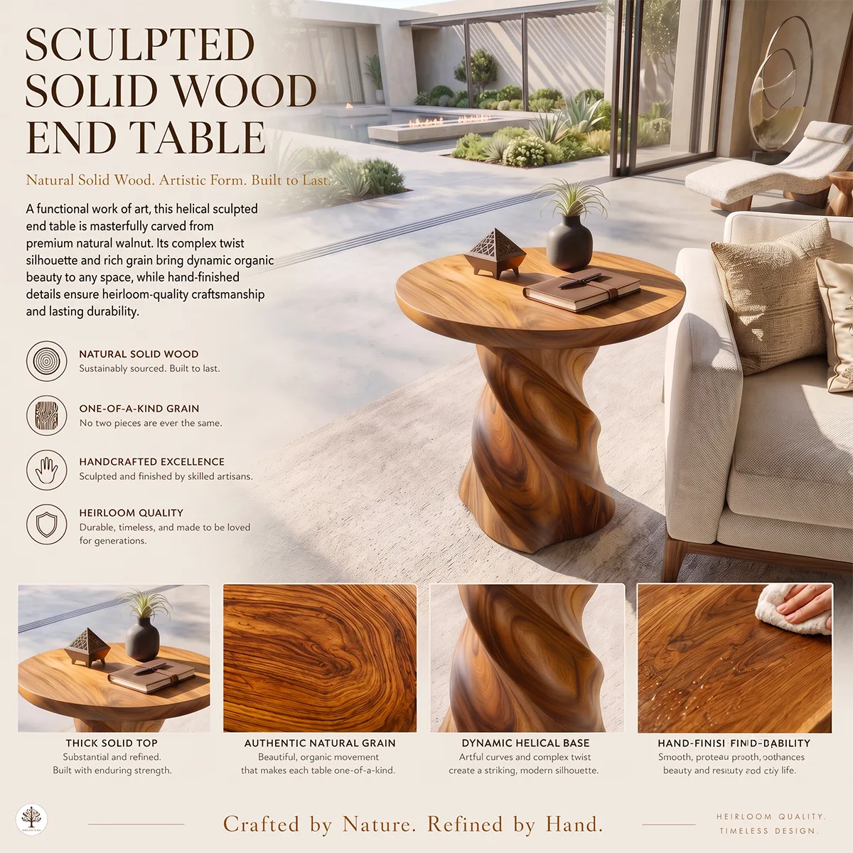 Modern Round End Table | Sculptural Pedestal Accent Side Table for Living Room HG021-9MFE4DB