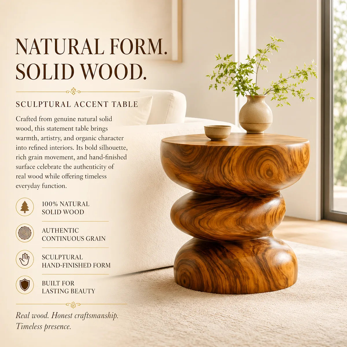 Modern Round End Table | Sculptural Stacked Pedestal Accent Table HG021-3666