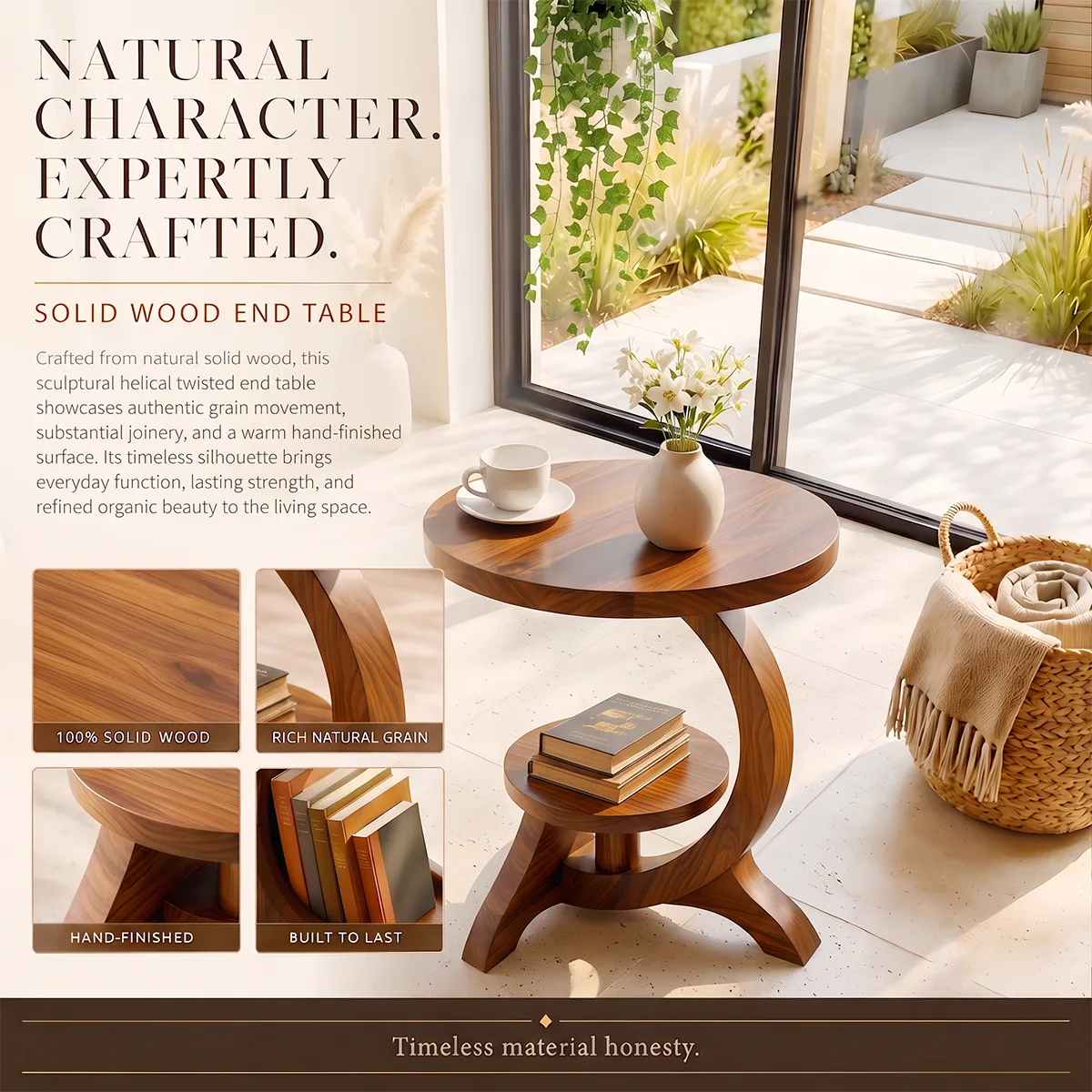 Modern Round End Table with Display Shelf | Sculptural Accent Side Table for Living Room HG021-6ZBM8JM