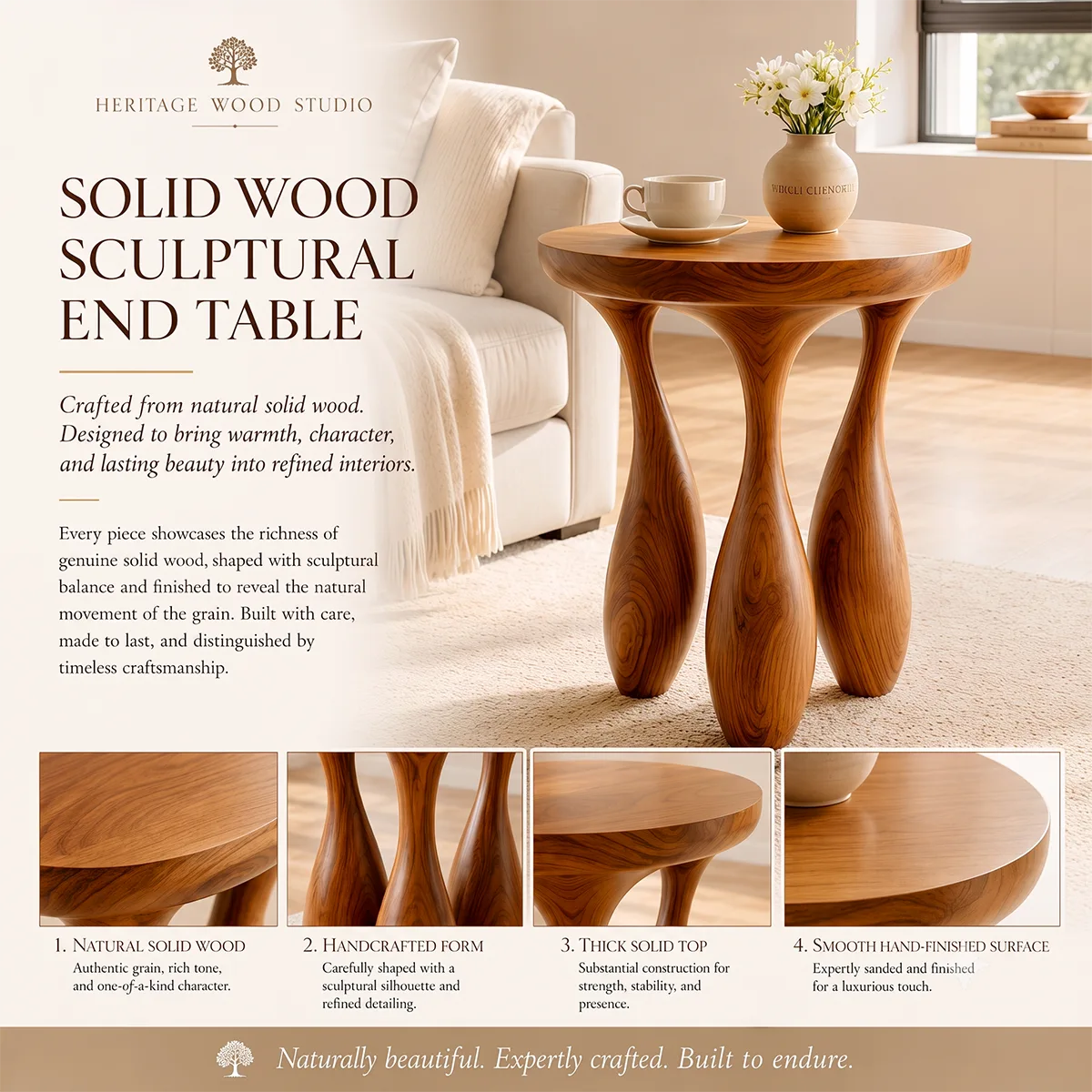 Modern Round End Table | Sculptural Four-Leg Accent Side Table HG021-1610