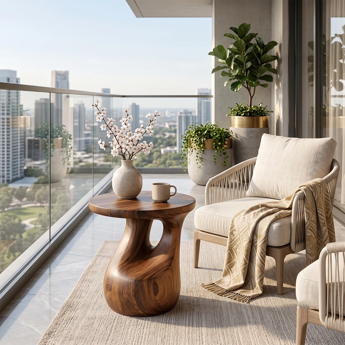 Sculptural Arch Wood End Table | Round Open Pedestal Side Table TT006-7OSO6IW