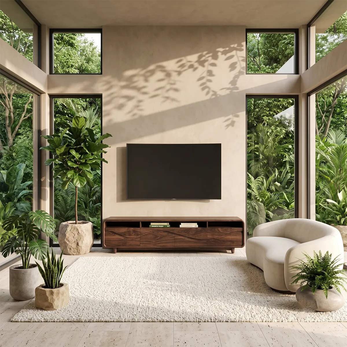 Modern TV Stand with 4 Enclosed Storage Compartments & 3 Open Media Shelves TT006-7AFI6IH
