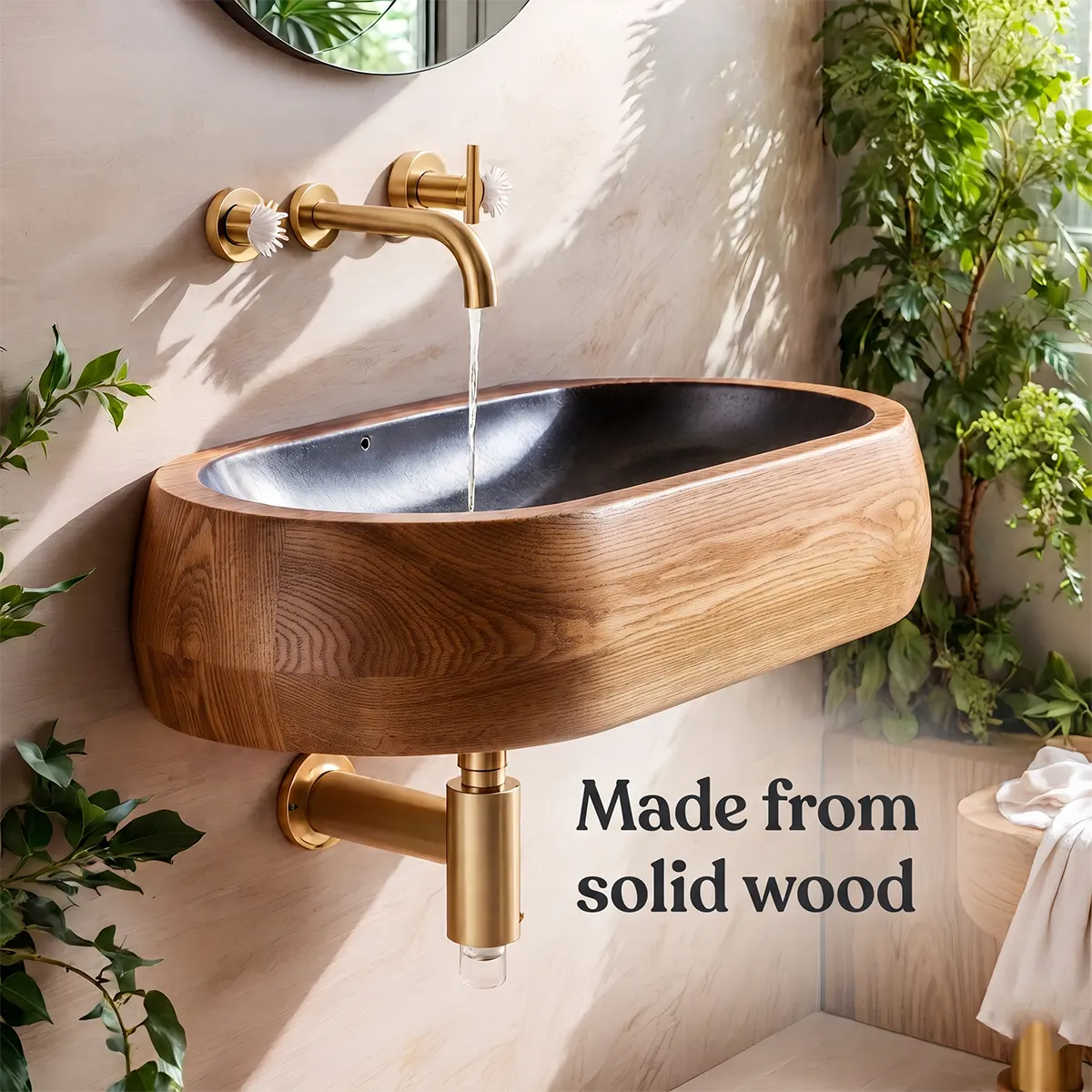Rounded Wall Mounted Bathroom Sink | Integrated Floating Basin with Deep Curved Interior TT006-9UAO5GD