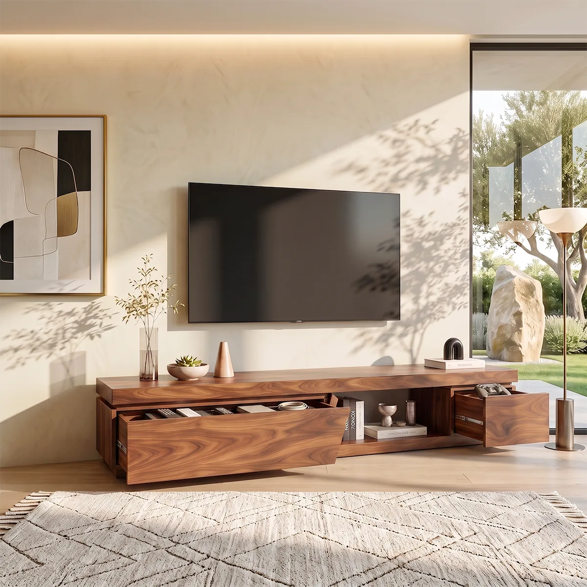 Modern Asymmetrical TV Stand | Contemporary Media Console with Angled Cabinet Doors HG021-2NJV3PU