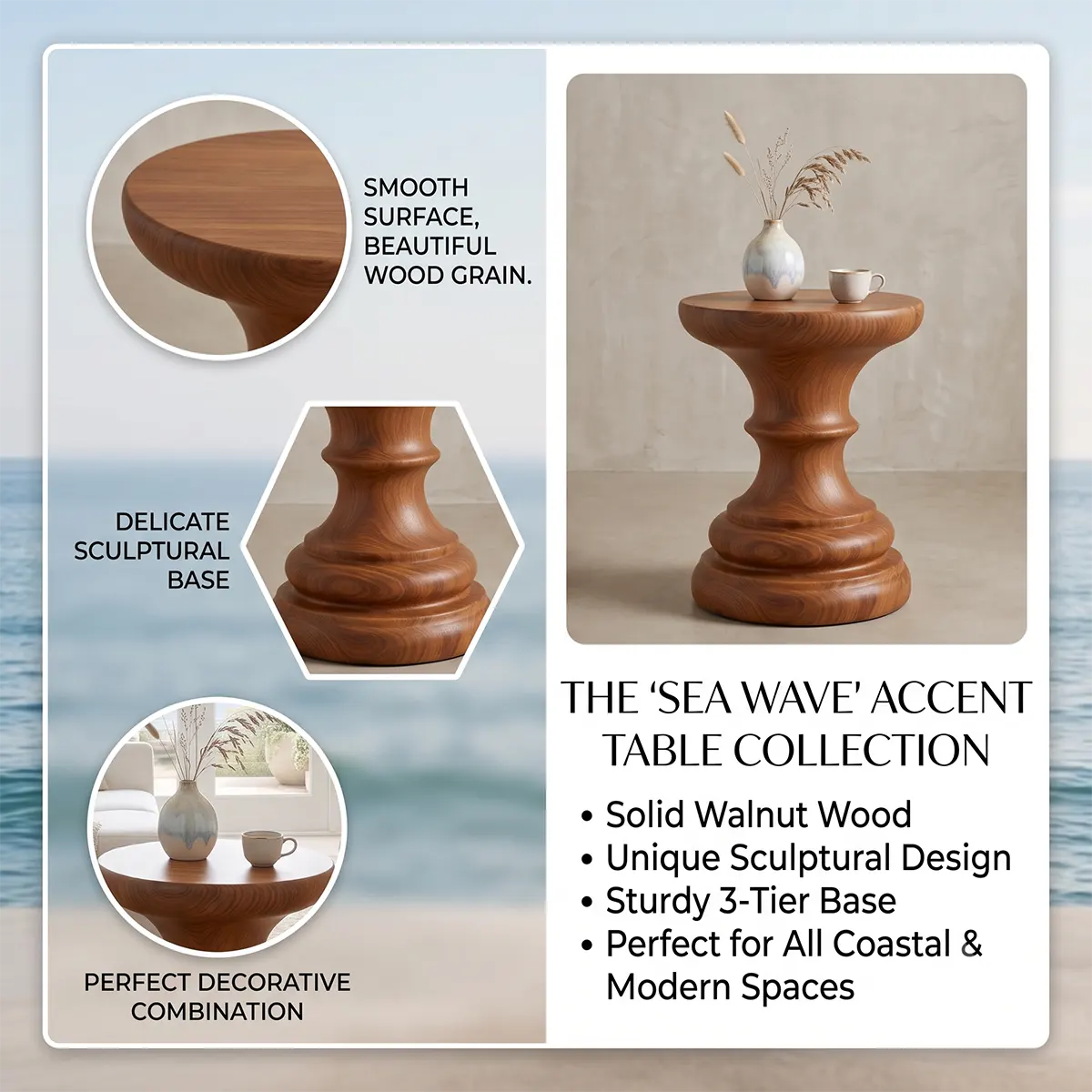 Sculptural Turned Wood Pedestal End Table | Round Statement Side Table TT006-1IPZ4IE