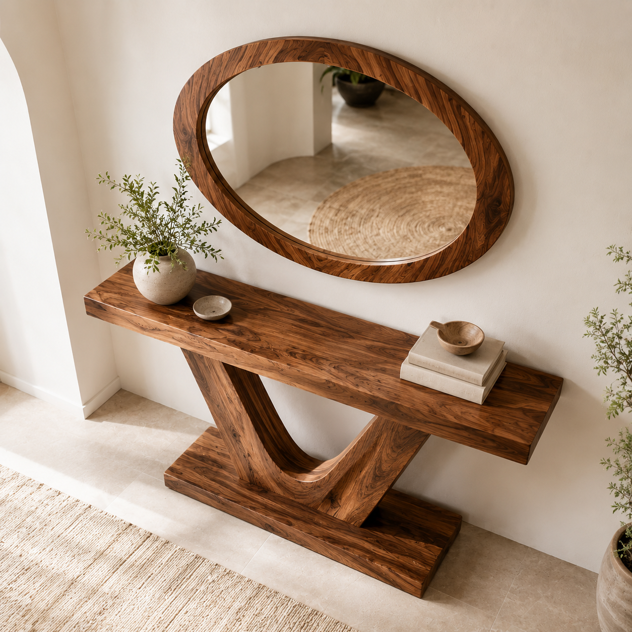 Sculptural Solid Wood Console Table for Entryways, Hallways & Living Rooms TT006-5294