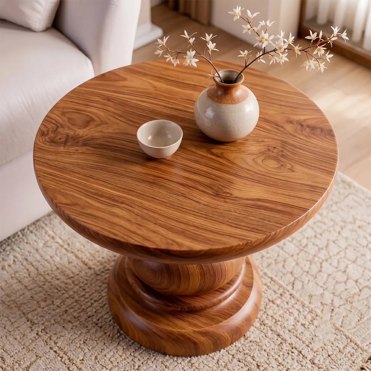 Sculptural Turned Wood Pedestal End Table | Round Accent Side Table TT006-1BIY6KO