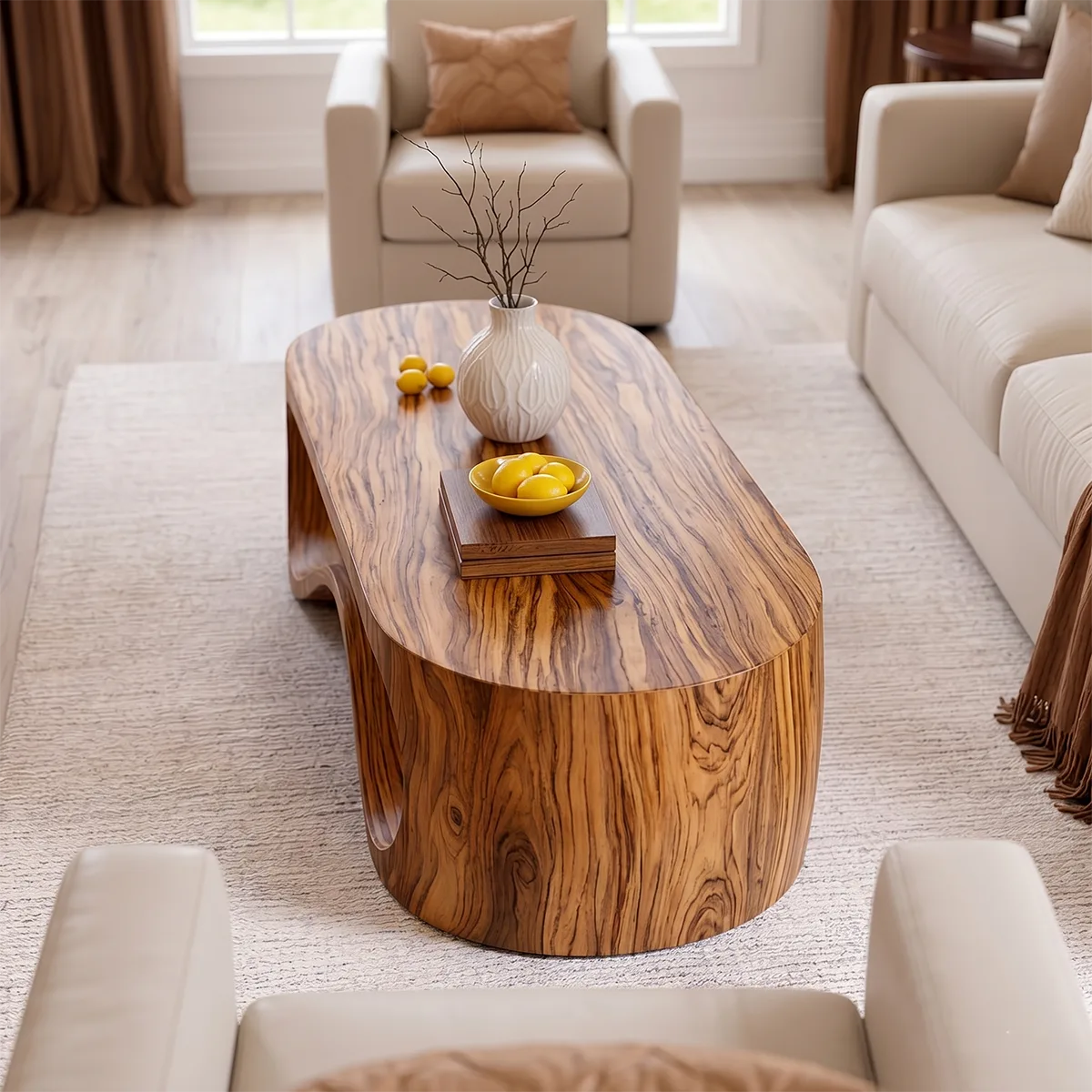 Modern Solid Wood Sculptural Coffee Table with Organic Wave Design