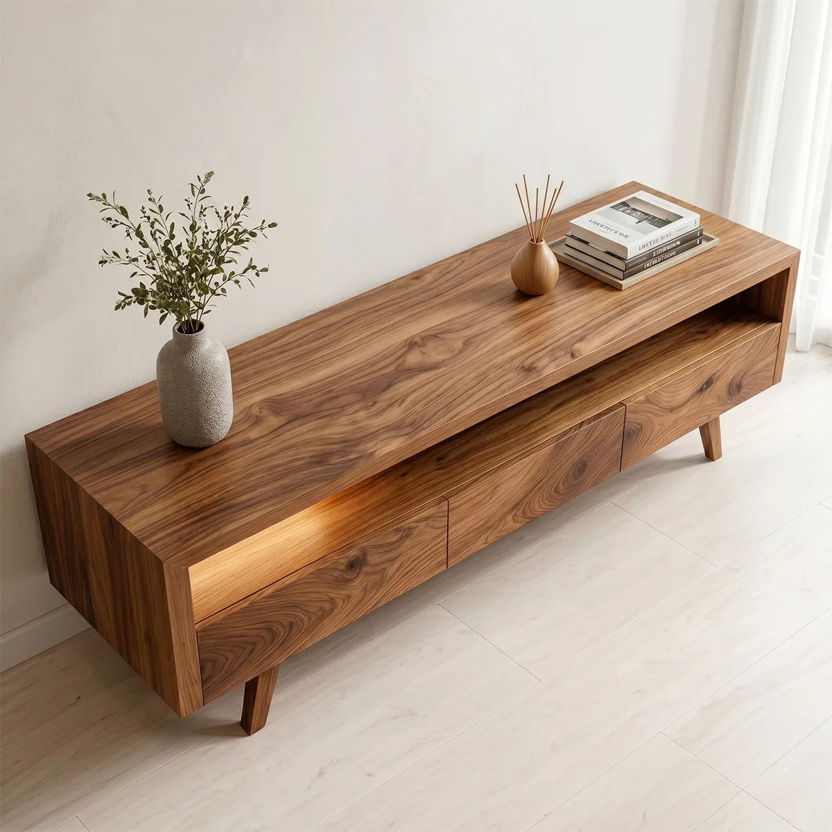 Modern TV Stand with Open Shelf and 3 Drawers