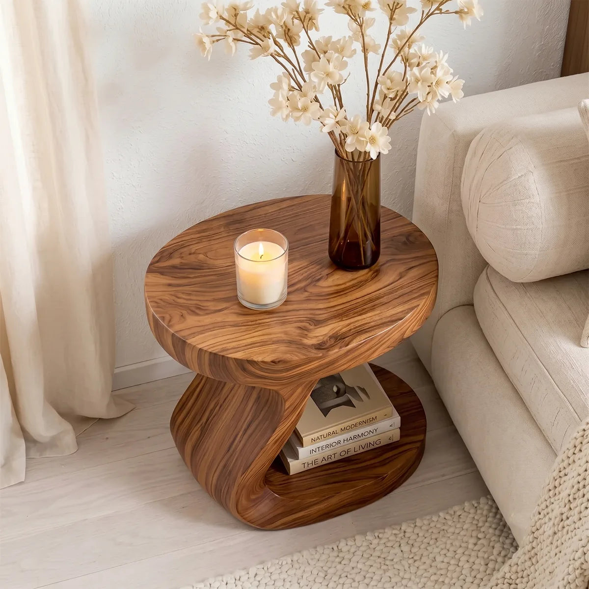 Handcrafted Sculptural Solid Wood Nightstand for Modern Bedrooms