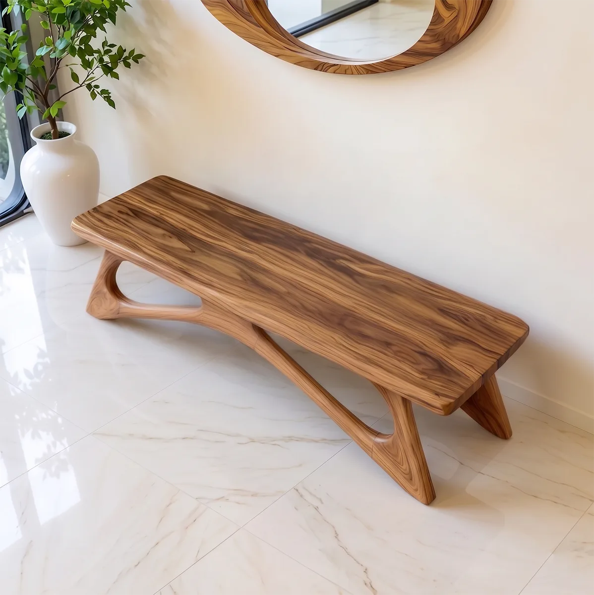 Organic Sculptural Solid Wood Bench
