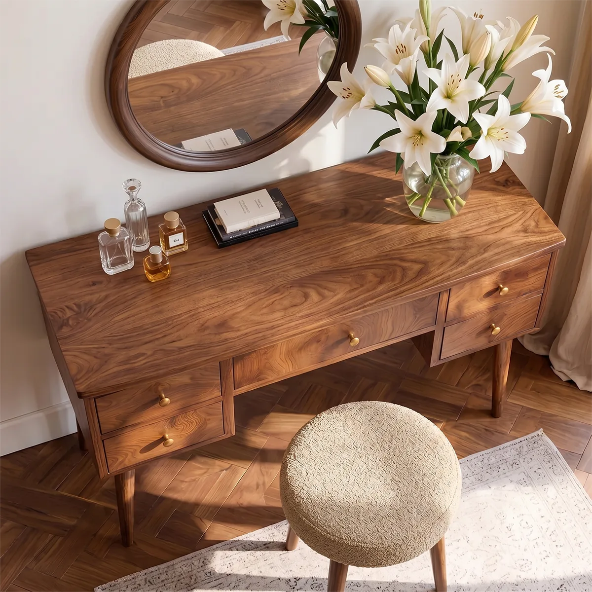 Mid Century Solid Wood Makeup Vanity Desk