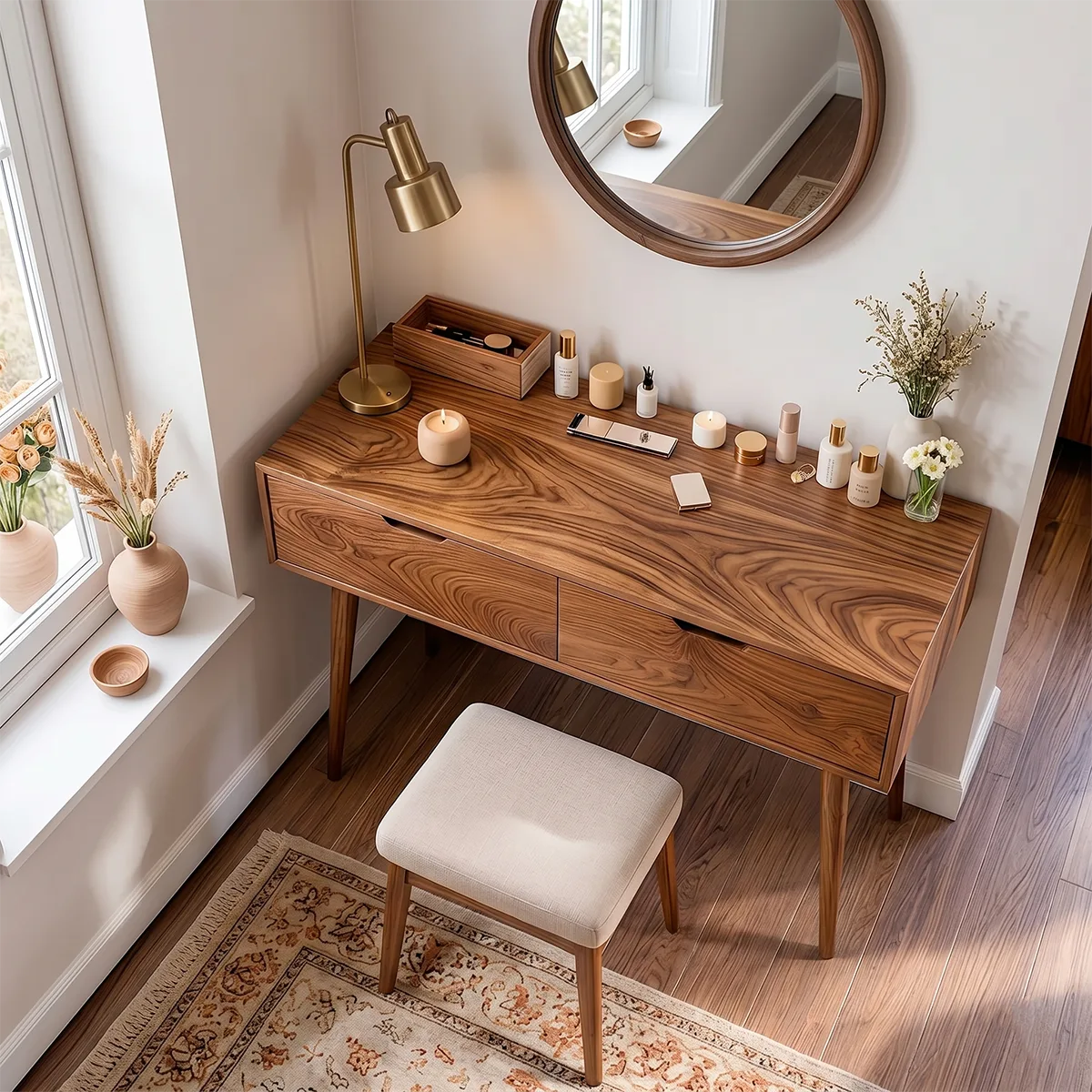 Minimalist Solid Wood Vanity Table with Drawers