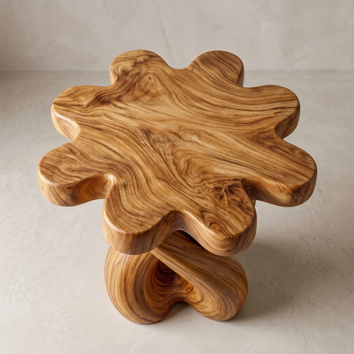 Wooden Nightstand With Twisted Base And Flower-Shaped Tabletop