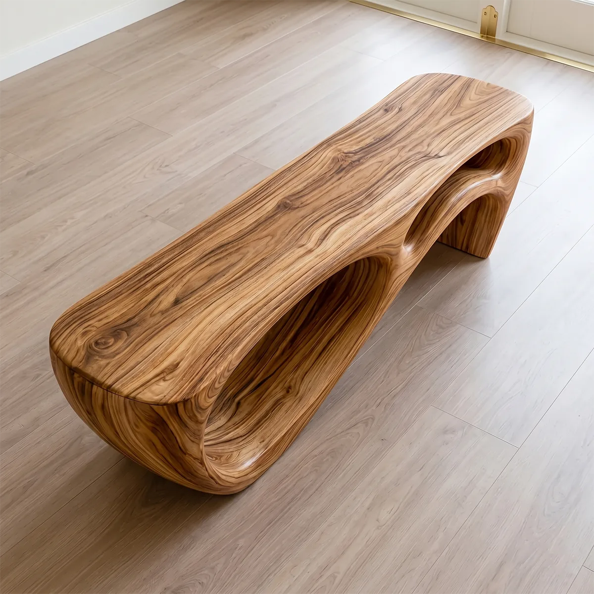 Organic Sculptural Solid Wood Bench for Modern Entryway and Contemporary Living Spaces