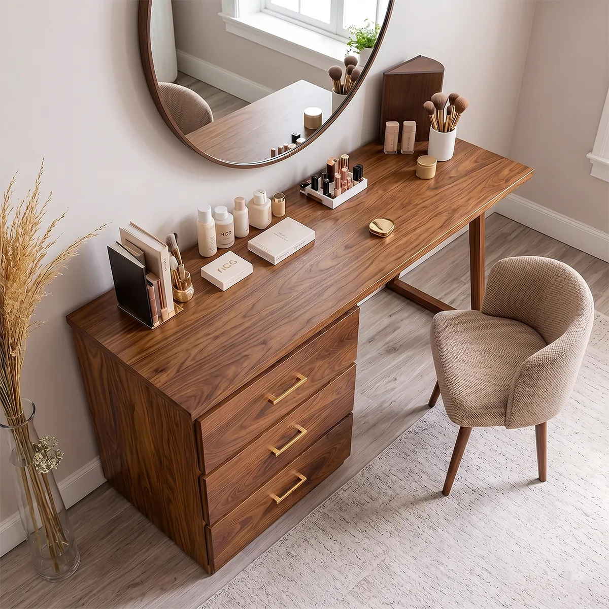 Modern Solid Wood Vanity Desk with Drawer Storage