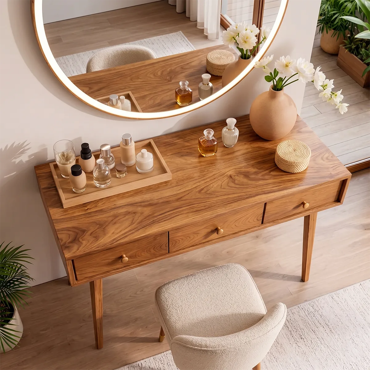 Mid Century Solid Wood Dressing Table with Drawers