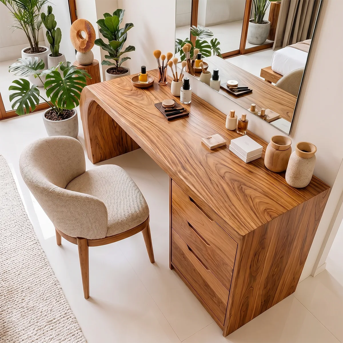 Modern Solid Wood Makeup Vanity Desk with Drawers