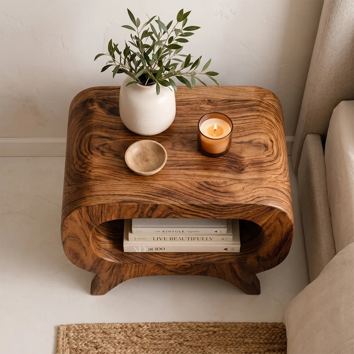 Solid Wood Nightstand with Open Shelf Storage