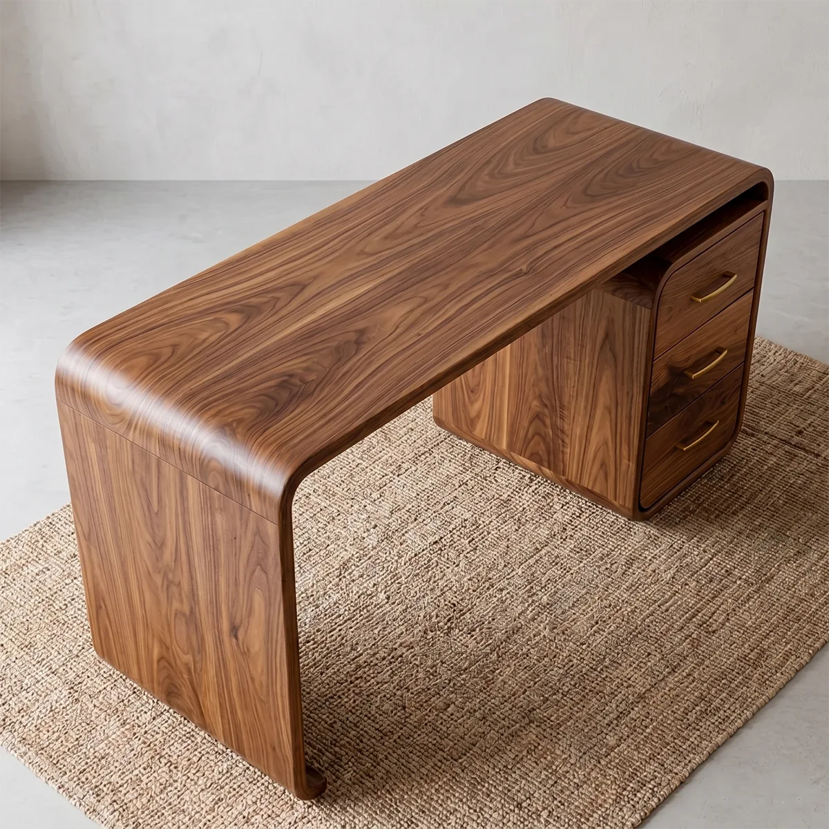 Curved Solid Wood Vanity Desk with Drawer Storage