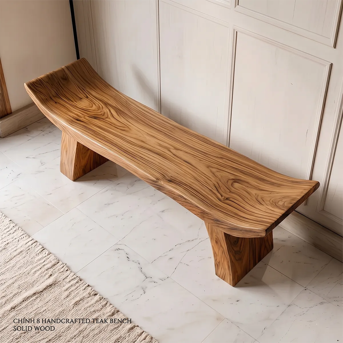 Handcrafted Curved Solid Wood Bench for Modern Entryway and Sculptural Interior Decor