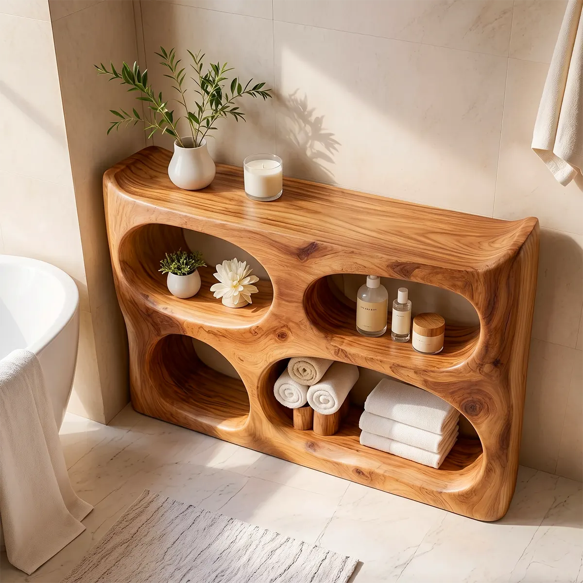 Sculptural Bathroom Storage Cabinet | Freestanding Open Shelf Console TT006-8PTB5CJ